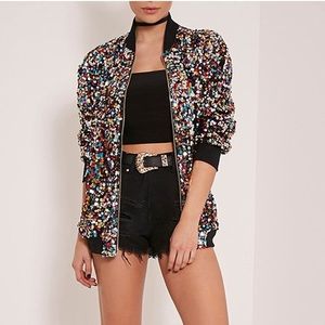 Sequin long sleeve bomber jacket